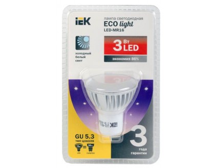 Лампа светодиодная MR16 софит 3 Вт 200 Лм 230 В 4000 К GU5.3 ECOLIGHT