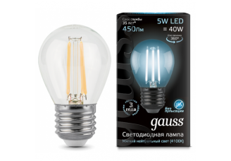 Лампа шар Е27 светодиодная (LED) филаментная 5Вт (= 40Вт ЛН) холодно-белый Gauss