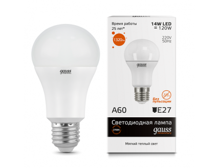 Лампа Gauss LED Elementary A60 15W E27 2700K 1/10/40