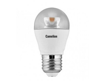 Лампа светодиодная (LED) "шар" Camelion 6,5Вт теплый белый прозрачная 230В
