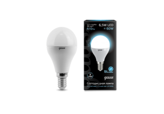 Лампа шар Е14 светодиодная матовая (LED) 6,5Вт холодно-белый 230В Gauss
