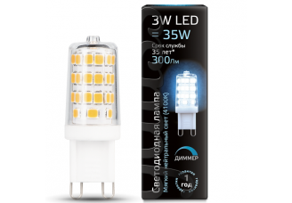 Лампа Gauss LED G9 AC185-265V 3W 4100K 1/20/200 диммируемая