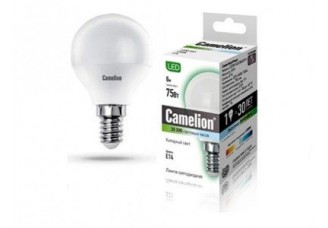 Лампа шар Е14 светодиодная матовая (LED) 8Вт холодно-белый 230В Camelion