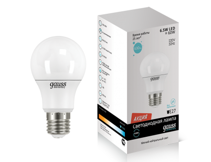 Лампа Gauss LED Elementary Globe 6.5W A60 E27 4100K 1/10/50