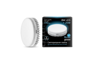 Лампа "таблетка" Gauss GX53 светодиодная (LED) 8Вт холодный белый мгновенный старт 230В