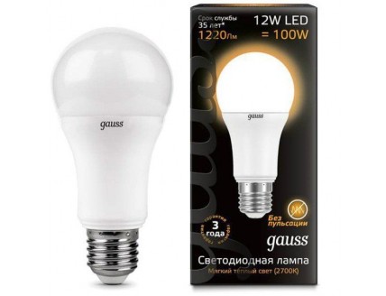 Лампа груша Е27 светодиодная (LED) 12Вт тепло-белый 230В Gauss