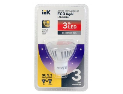 Лампа светодиодная MR16 софит 3 Вт 180 Лм 230 В 3000 К GU5.3 ECOLIGHT