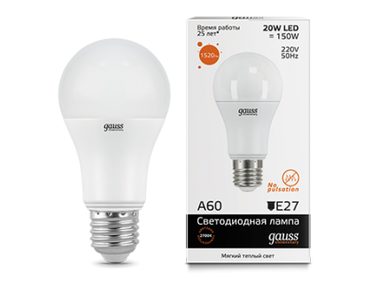 Лампа Gauss LED Elementary A60 20W E27 2700K 1/10/40
