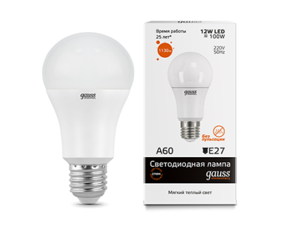 Лампа Gauss LED Elementary A60 12W E27 2700K 1/10/40