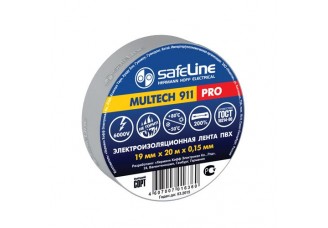 Изолента ПВХ 19мм х 20м серо-стальная Safeline