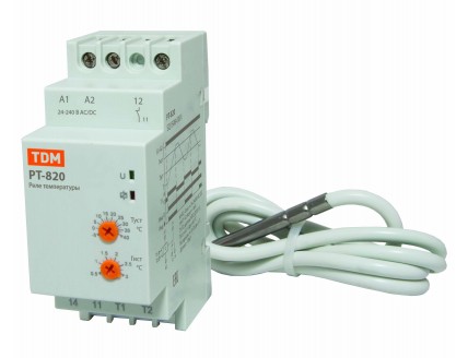 Реле температуры РТ-820 (-5+40С, 24-240В АС/DC, с датч. IP67) TDM