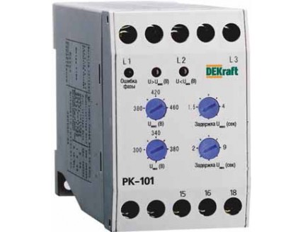 Реле контроля фаз 380В тип 01 серии РК-101 DEKraft
