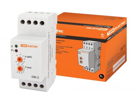 Ограничитель мощности ОМ-3 16А, 230В, 0,5-5кВА на DIN-рейку TDM