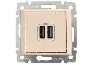 Розетка 2-ая USB 1500 мА сл. кость VALENA