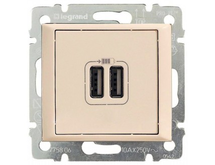 Розетка 2-ая USB 1500 мА сл. кость VALENA