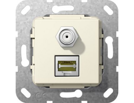 Вставка Modular Jack RJ45 cat.6a и SAT F-разъем, инвертирующий адаптер, кремовый
