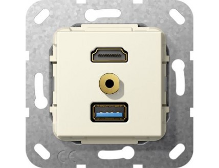 Вставка HDMI + USB + миништырь 3,5 мм, разветвительный кабель, кремовый