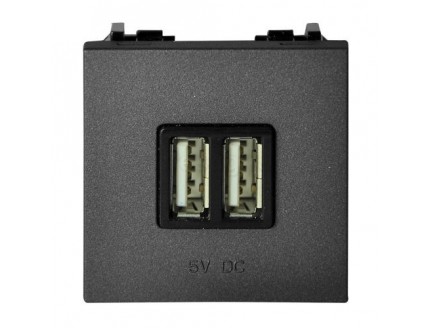Розетка USB-зарядного устройства 2 мод. двойная, 2х750мА/1х1500мА, антрацит Zenit