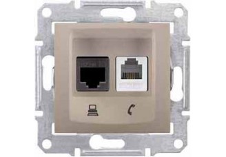 Розетка PC+TF ( Кат 5 UTP/RJ11) титан Sedna