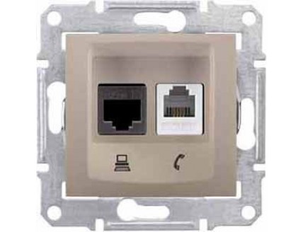 Розетка PC+TF ( Кат 5 UTP/RJ11) титан Sedna