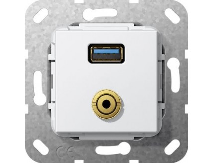 Вставка USB3.0 типа А и миништырь 3,5 мм, разветвительный кабель, белый глянец