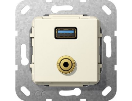 Вставка USB3.0 типа А и миништырь 3,5 мм, разветвительный кабель, кремовый
