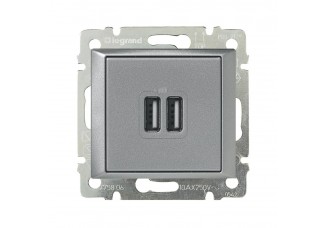 Розетка 2-ая USB 1500 мА алюминий VALENA