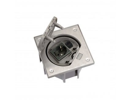 Люк наполненный: розетка 2P+E 16А, 250В + PC 1-ая RJ45 UTP IP66 сталь Simon