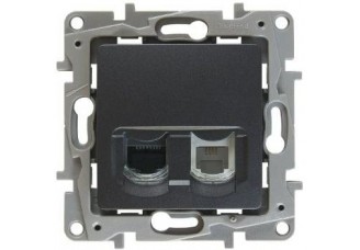 Розетка PC Etika (RJ45 Cat5 UTP) +TF ( RJ11) антрацит