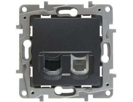 Розетка PC Etika (RJ45 Cat5 UTP) +TF ( RJ11) антрацит