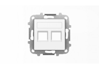 Накладка 2-ой PC/TF розетки с суппортом, со шторками и полем для надписи, альпийский белый, SKY ABB