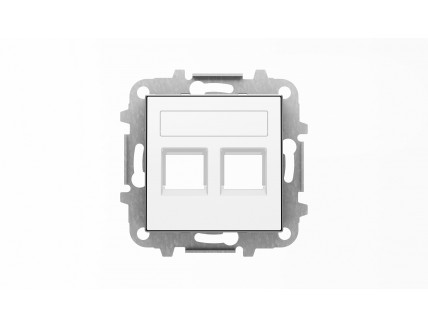 Накладка 2-ой PC/TF розетки с суппортом, со шторками и полем для надписи, альпийский белый, SKY ABB