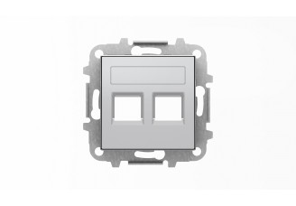 Накладка 2-ой PC/TF розетки с суппортом, со шторками и полем для надписи, серебр. алюминий, SKY ABB