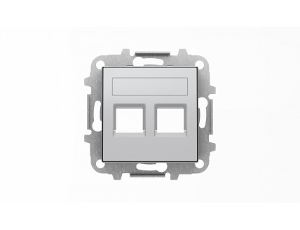 Накладка 2-ой PC/TF розетки с суппортом, со шторками и полем для надписи, серебр. алюминий, SKY ABB