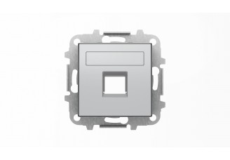 Накладка 1-ой PC/TF розетки с суппортом, со шторками и полем для надписи, серебр. алюминий, SKY ABB