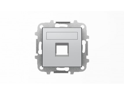 Накладка 1-ой PC/TF розетки с суппортом, со шторками и полем для надписи, серебр. алюминий, SKY ABB