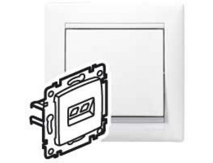 Розетка РС (RJ45 Cat6 UTP) +TF ( RJ11) белая VALENA