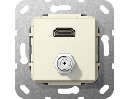 Вставка HDMI и гнездо SAT F-разъем, инвертирующий адаптер, кремовый