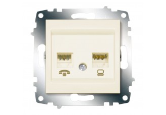 Розетка PC+TF, RJ-11+RJ-45 кат.6 кремовая Cosmo