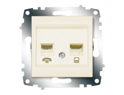 Розетка PC+TF, RJ-11+RJ-45 кат.6 кремовая Cosmo