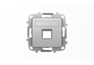 Накладка 1-ой PC/TF розетки с суппортом, со шторками и полем для надписи, нержавеющая сталь, SKY ABB