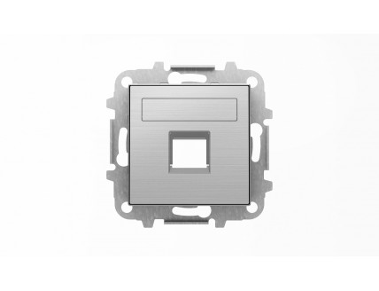 Накладка 1-ой PC/TF розетки с суппортом, со шторками и полем для надписи, нержавеющая сталь, SKY ABB
