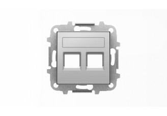 Накладка 2-ой PC/TF розетки с суппортом, со шторками и полем для надписи, нержавеющая сталь, SKY ABB