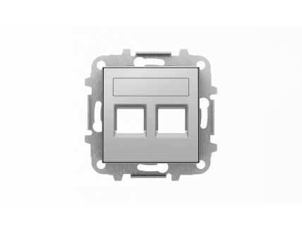 Накладка 2-ой PC/TF розетки с суппортом, со шторками и полем для надписи, нержавеющая сталь, SKY ABB