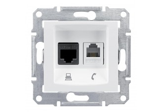 Розетка PC+TF (Кат 6 UTP/RJ11) белая Sedna