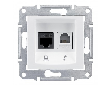 Розетка PC+TF (Кат 6 UTP/RJ11) белая Sedna