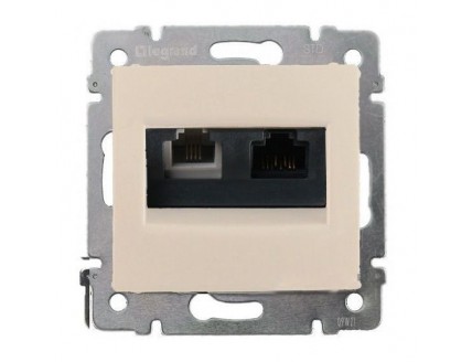 Розетка РС (RJ45 Cat6 UTP) +TF( RJ11) слон кость VALENA