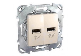 Розетка USB 2-я, 2х1000мА 5В слон кость