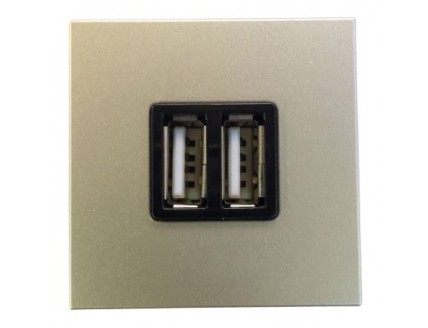 Розетка USB-зарядного устройства 2 мод. двойная, 2х750мА/1х1500мА, шампань Zenit