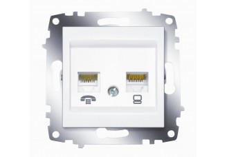 Розетка PC+TF, RJ-11+RJ-45 кат.6 белая Cosmo